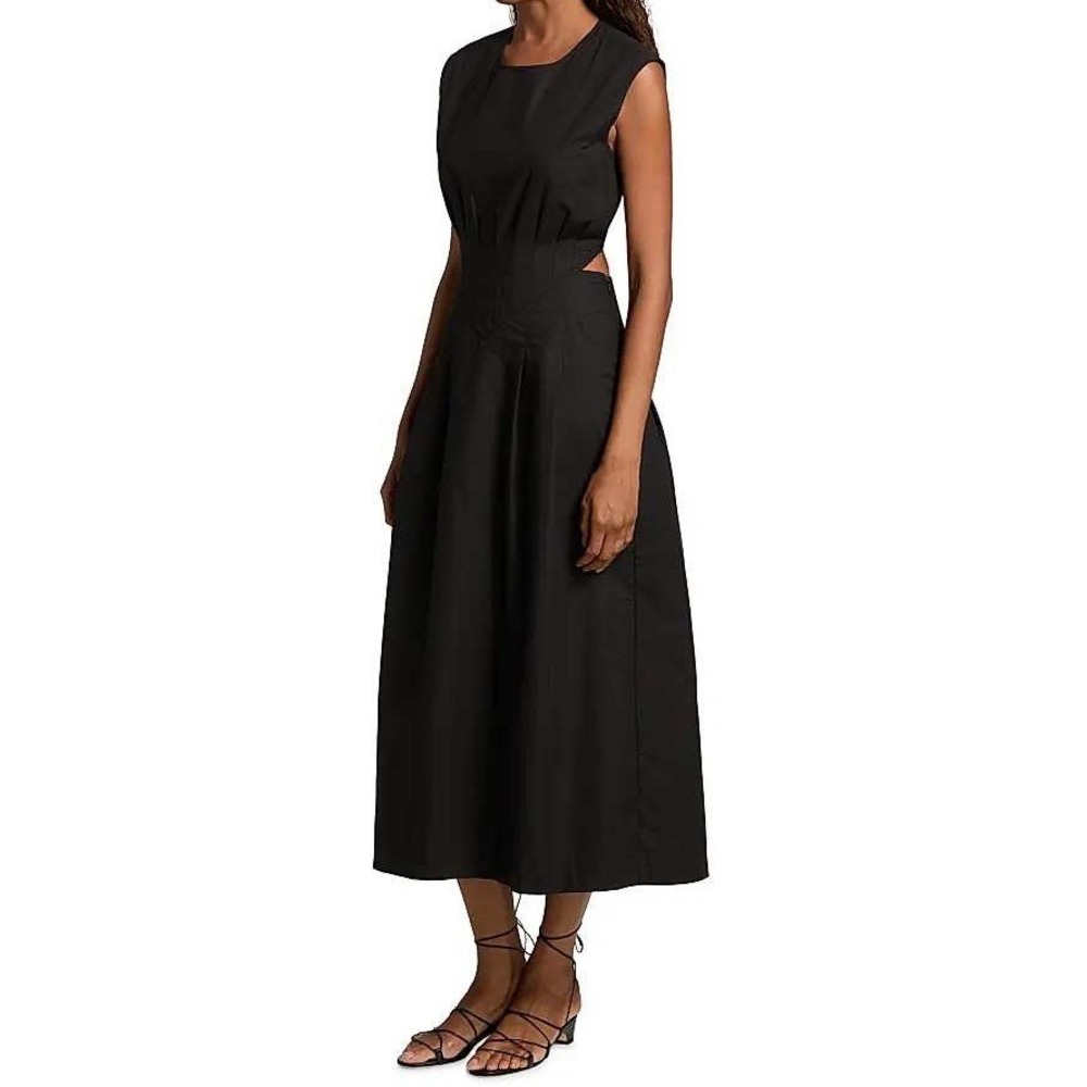 Jenni Kayne Black Cotton Kit Dress NWT Large Midi Basque Waist Minimalist Luxury